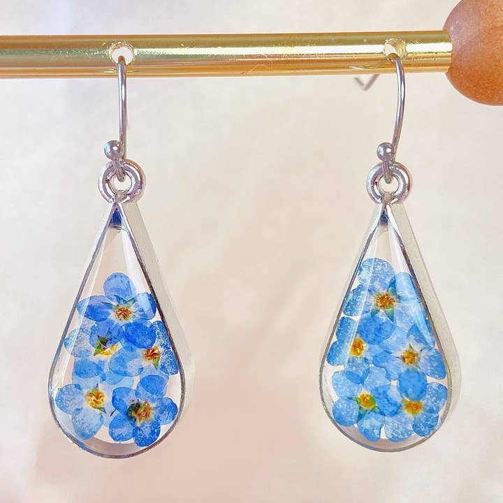 Dried Forget Me Not Handmade Resin Earrings for wholesale by Daisy Moon by Hillerland
