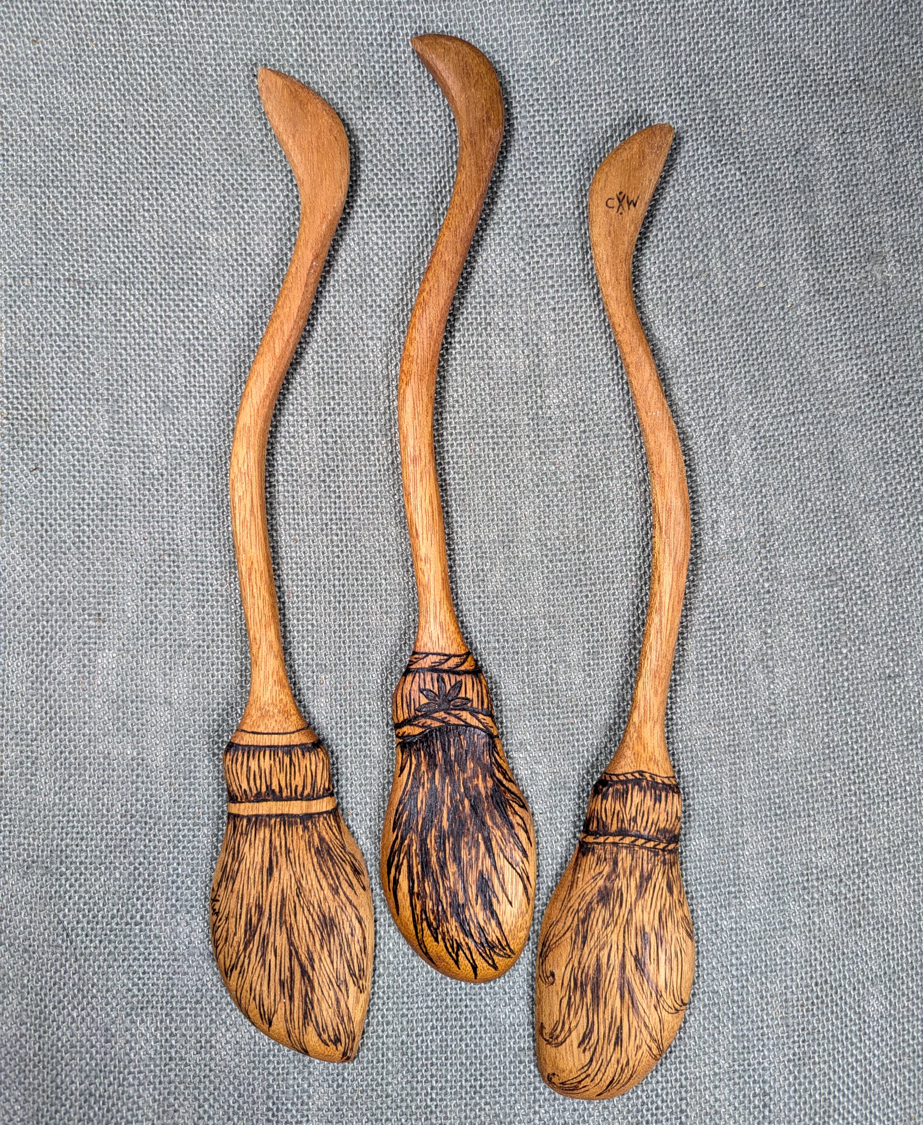 Chaos Woods - Wholesale Kitchen Spoon - Witch Broom Spoon - Hand carved Mahogany wood for cooking2