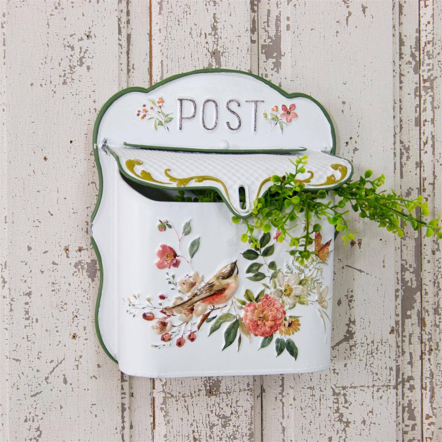 Audrey's Home & Gift - Wholesale Wall Planter - Metal Post Box With Flowers And Birds (PC)5
