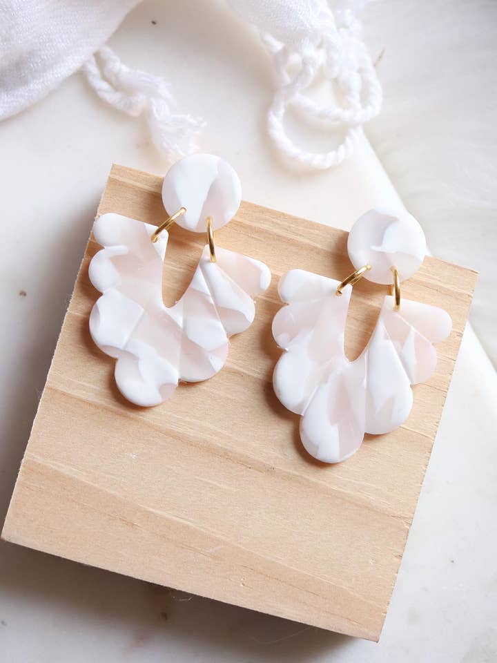 Guardian Polymer Clay Boho Earrings in Scattered White for wholesale by Petal & Posy