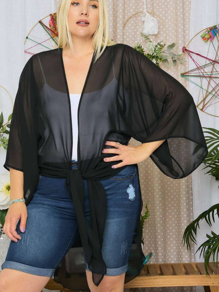 ADORA LA - Venta al por mayor Kimono - Mujer - MYJ13385X - KIMONO DE TALLA GRANDE CON ABERTURAS LATERALES