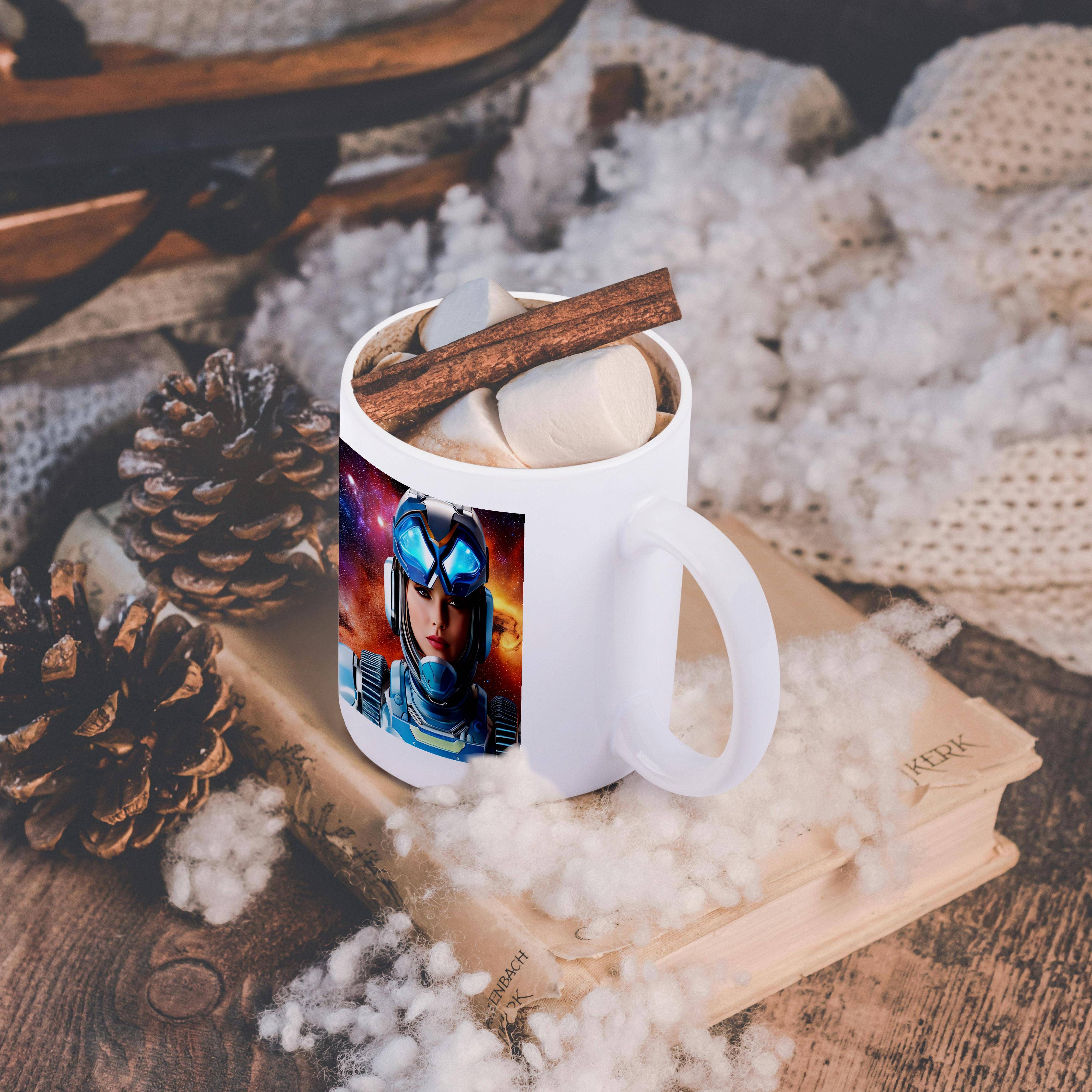 3dRose - Wholesale Coffee Mug - 3dRose, The queen of galaxy. Beautiful young woman astronaut in blue suit art, Mug11