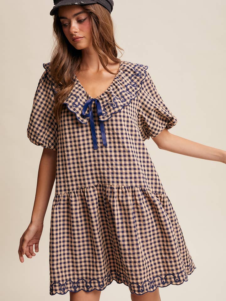 Gingham Volang Babydollklänning LD1611 för wholesale av Listicle