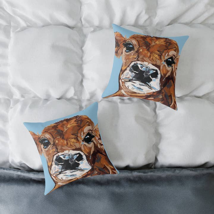 Blue Cava - Wholesale Throw/Decorative Pillow - Brown Cow Farmhouse Square Poly Canvas Throw Pillows7