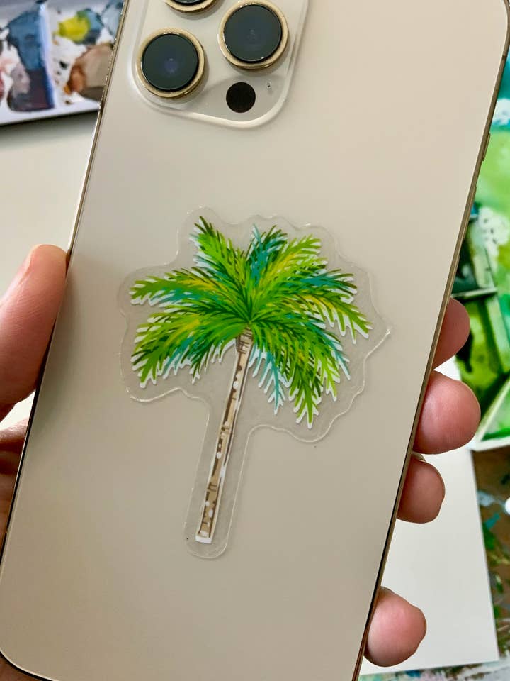 Autocollant en forme de palmier, autocollant transparent pour la vente par Chrissi G Design