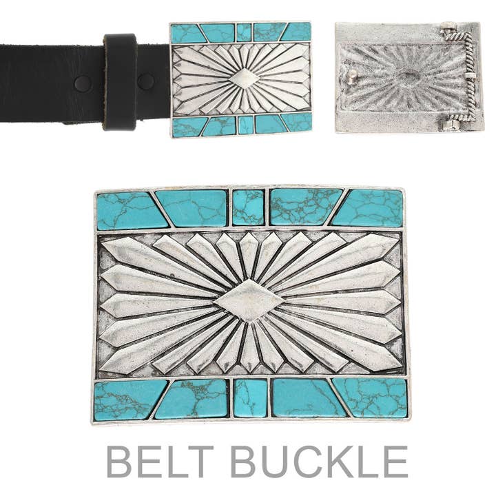 SP Sophia Collection - Wholesale Belt Buckle - Women's - Western Rectangular Turquoise Belt Buckle
