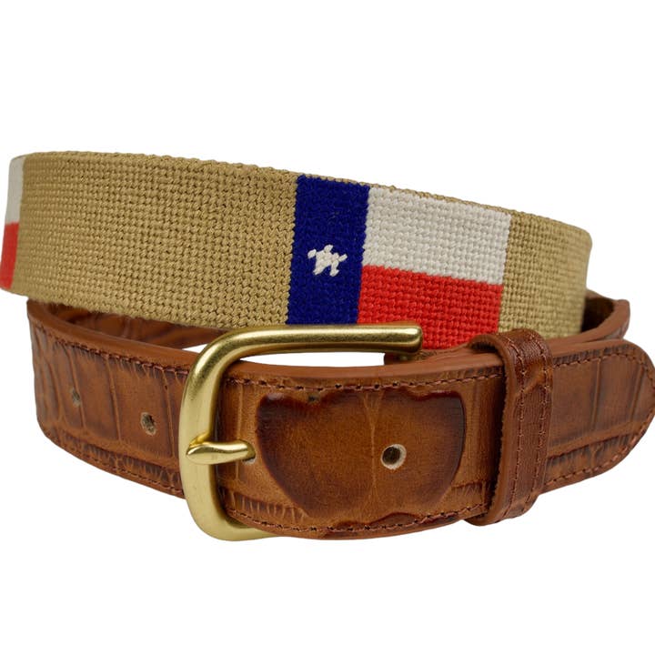 Texas Flag Needlepoint Alligator Embossed Belt for wholesale by Needle Golf