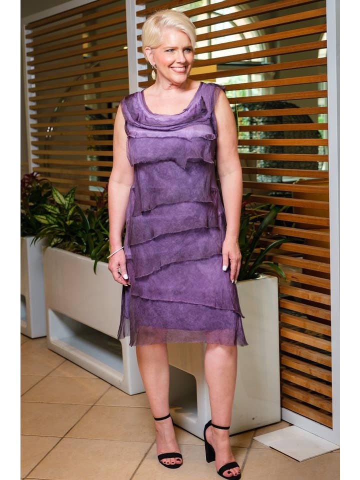 TINA Stephens Italy/Tees By Tina - Wholesale Dress – Women's - Mariana Silk Ruffle Dress (DT202)55