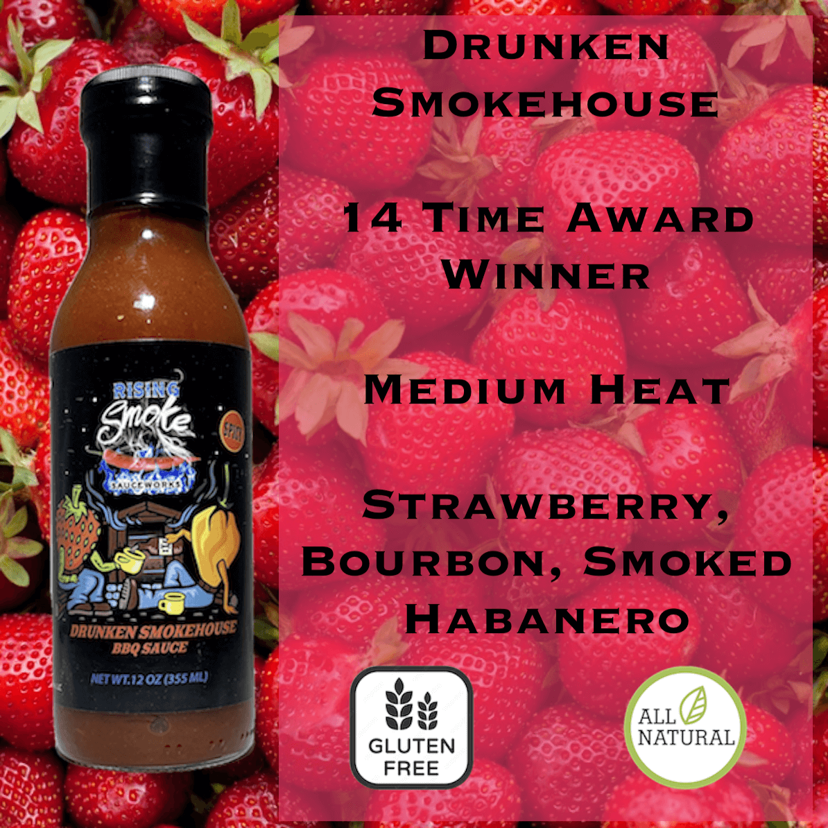 Rising Smoke Sauceworks – Großhandel Grillsoße – 12 oz Drunken Smokehouse BBQ Sauce (halbe Schachtel - 6 Flaschen)1