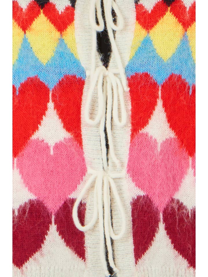 Multi Yumi Multicolour Tie Front Heart Intarsia Cardigan for wholesale on Faire6
