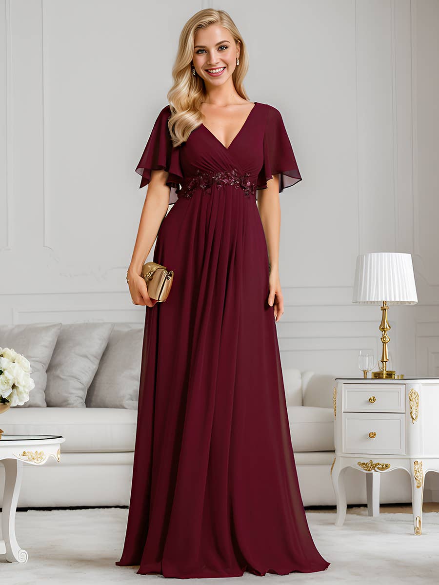 Ever-Pretty - Vente Robe de soirée – femme - Robe de demoiselle d'honneur plissée avec appliques et col en V13