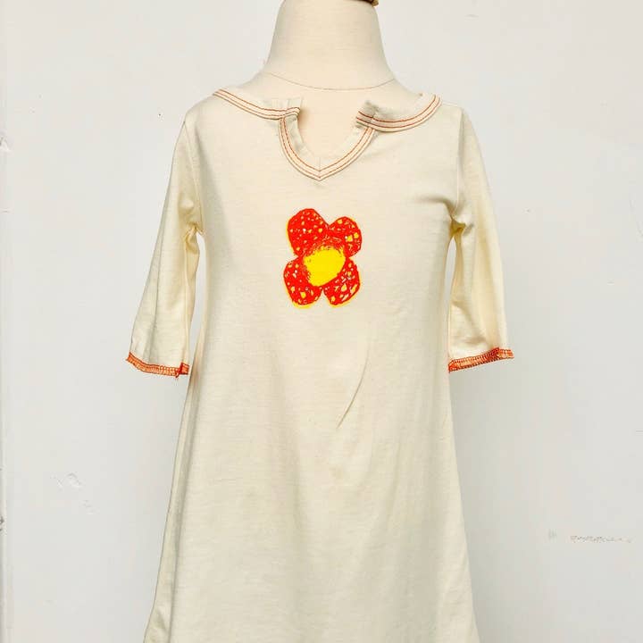 Økologisk Bomuldskjole - Orange Blomst for engroshandel hos Eunco