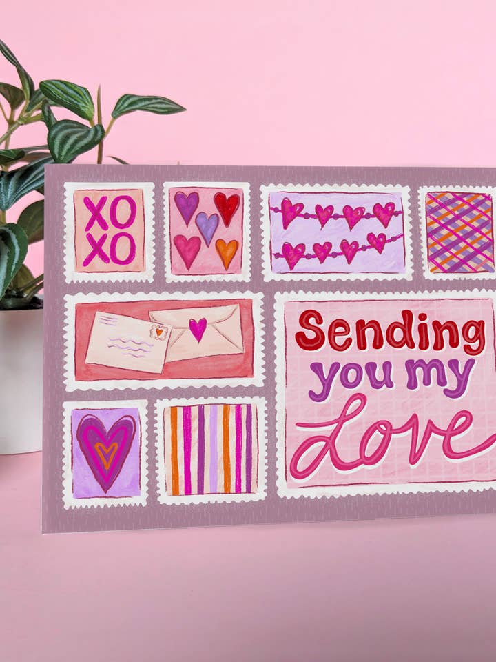 Biglietto di auguri Sending You My Love per San Valentino per la vendita all'ingrosso da parte di Laura Jane Kirton