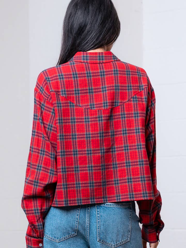 RED MULTI HT28809T-L/S WITH COLLAR WESTERN EMBO PLAID SHIRT for wholesale on Faire4