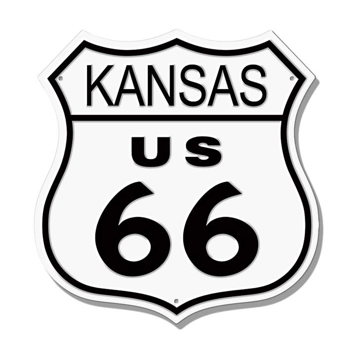 Plaque en étain RT. 66 Shield KS pour la vente par Desperate Enterprises