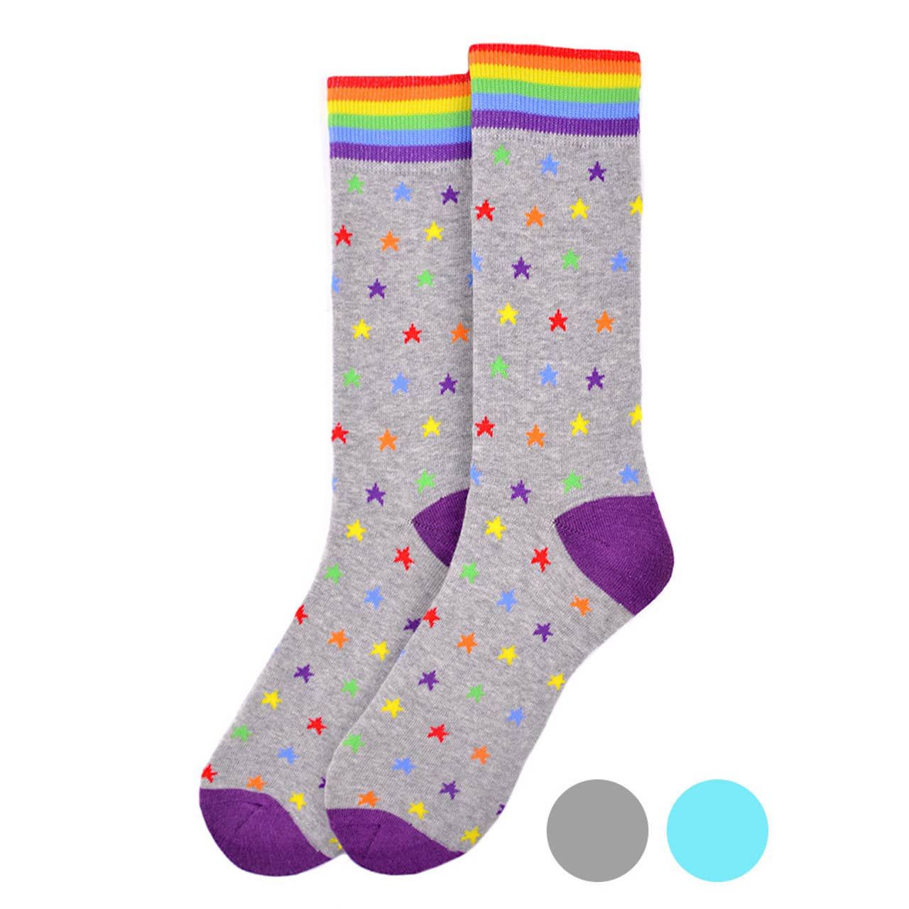 Selini New York - Wholesale Socks - Men's - Men's Rainbow Stars Novelty Socks - NVS195802