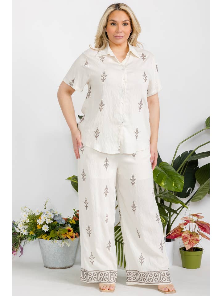 Fashion Space - Wholesale Top & Pant Set (NOT Loungewear) - Women's - Plus Size Women Shirt and Pants Linen Set