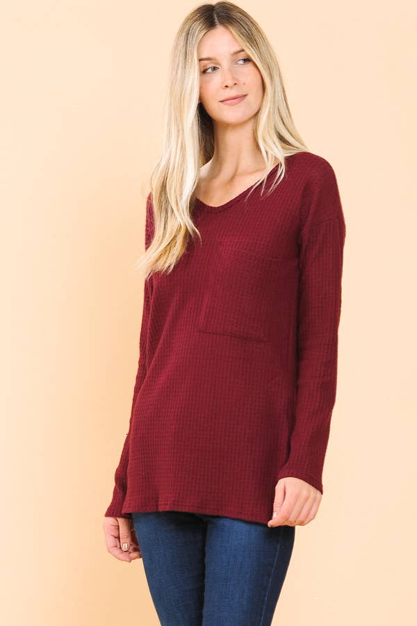 Burgundy Apparel - Wholesale Knit Top - Women's - BASIC KNIT V-NECK LONG SLEEVE TOP1