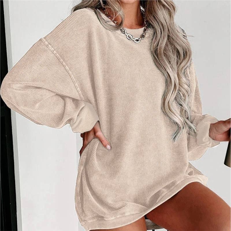 FurDecoration – wholesale Sweatshirt – Women's – Casual Loose Fit Solid Color Crewneck Sweatshirt0