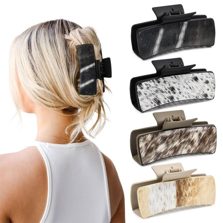 Leather Pattern Square Claw Clip Pack of 4 for wholesale by Less is More