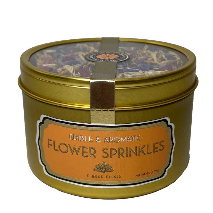 Spruzzatine di Fiori in Lattina Dorata per la vendita all'ingrosso da parte di Floral Elixir Co.