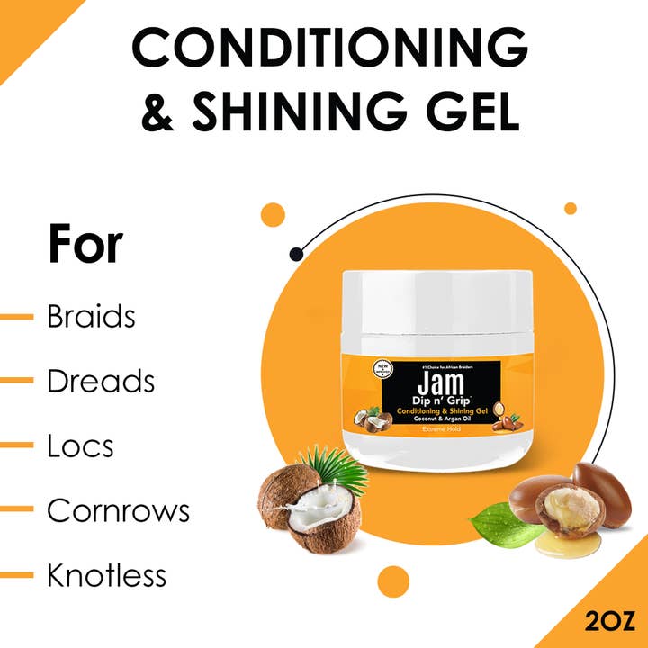 UB BRANDS INC - Wholesale Hair Styling Gel/Mousse - Jam Dip N Grip Coconut & Argan Oil Shining Gel (2oz)1