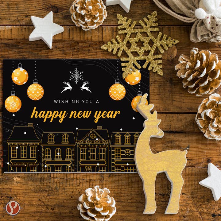 Fine Cardstock – Großhandel Neujahrskarten – Emoji-Feiertags-Grußkarten 2025 „Happy New Year“, 25er-Set