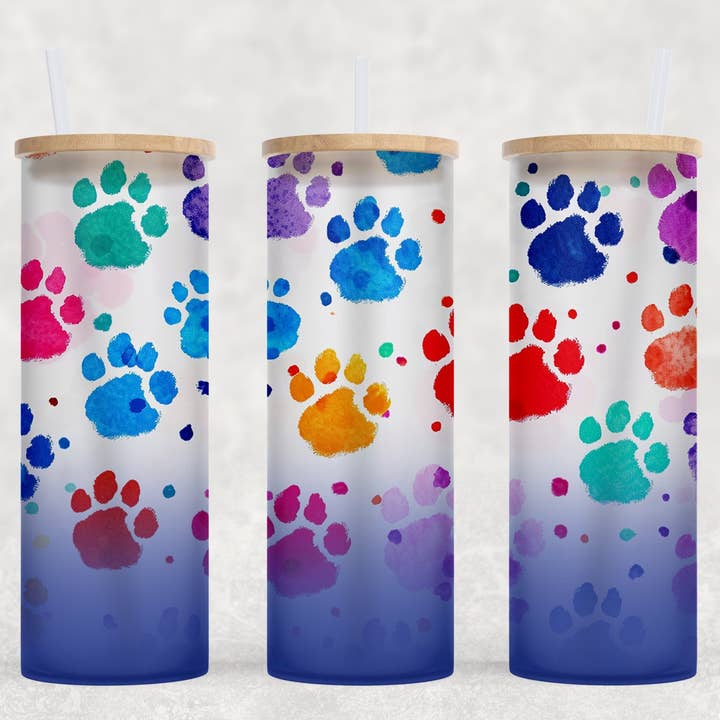 Hundemama, Geschenk für beste Freundin, Tochter, Lehrerin oder Freundin, 25 oz, buntes Glasglas mit Pfotenabdruck, Bambusdeckel und Strohhalm für Eiskaffee für den Großhandel von SoCal Creative