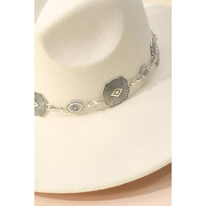Anarchy Street - Wholesale Fedora - Women's - Concho Chain Strap Flat Brim Fedora Fashion Hat