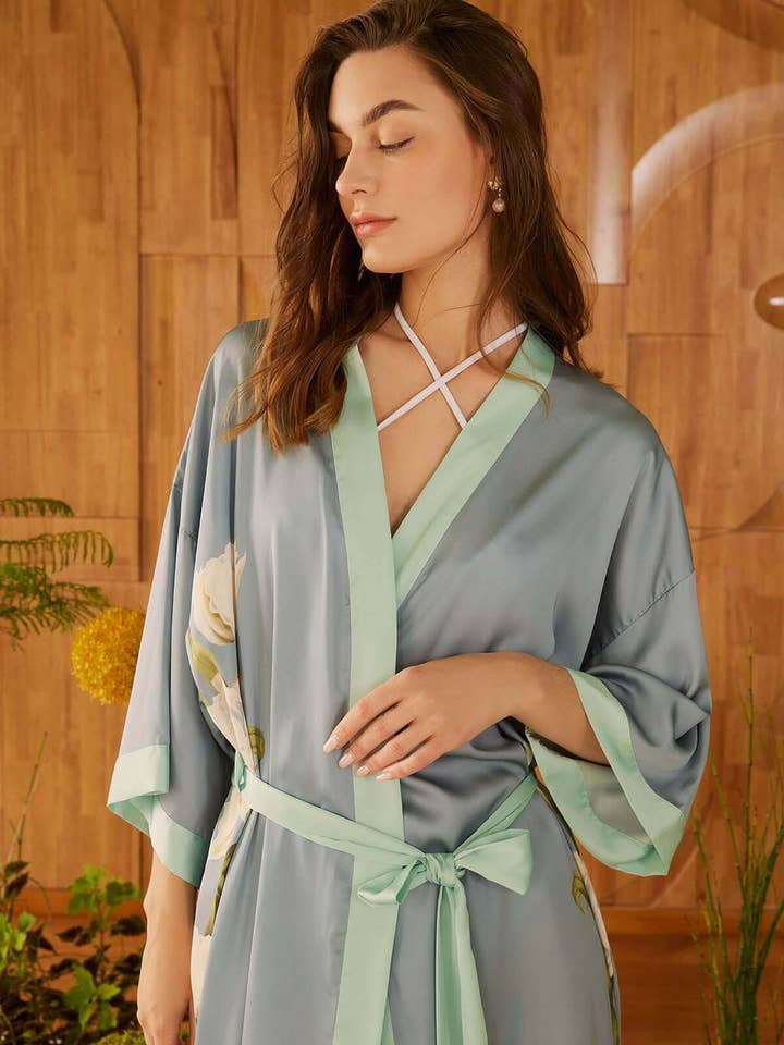gray Peony Floral Kimono Robe for wholesale on Faire6