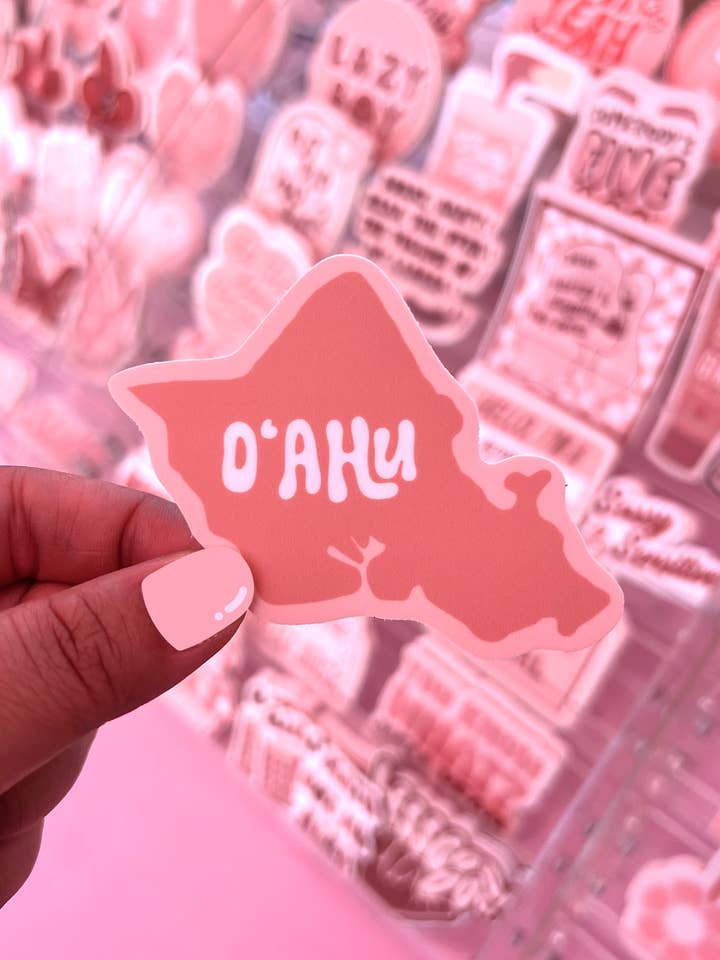 O'ahu Island Rosa Klistermärke/Magnet, 3x2,4" för wholesale av LAZYBOYPRINTS