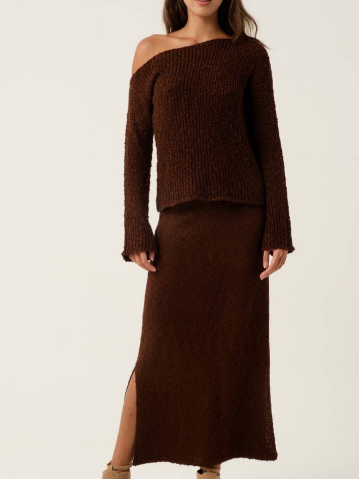 Melani Chocolate Maxi Knit Skirt for wholesale by AMIRA Collective