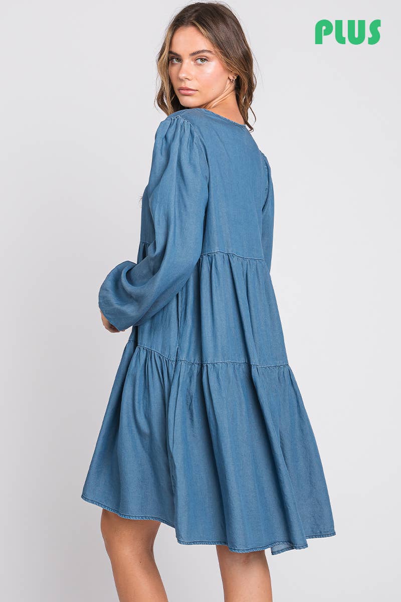 ZiA Apparel - Vente Robe – femme - Robe fine en jean à plusieurs niveaux grande taille11