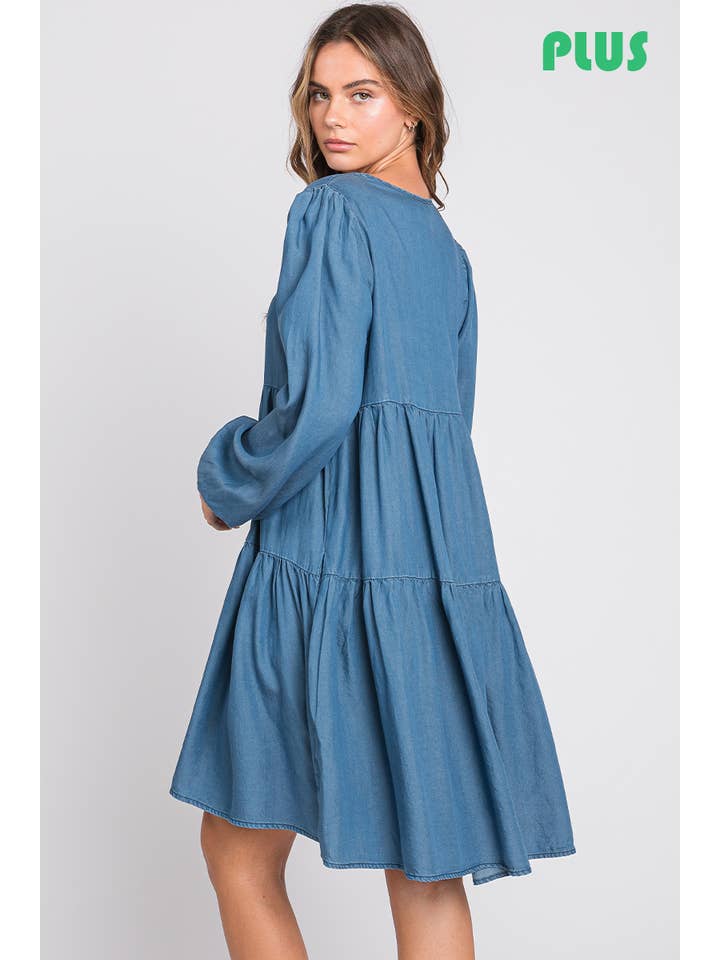 ZiA Apparel - Wholesale Dress - Women's - Thin Denim Tiered Dress Plus Size11