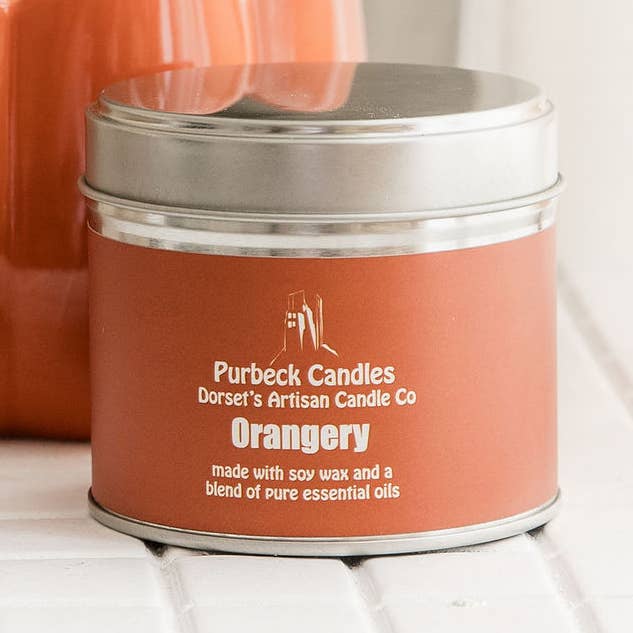 Purbeck Candles – wholesale Travel candles – Signature Range Candle in a Tin - Orangery0