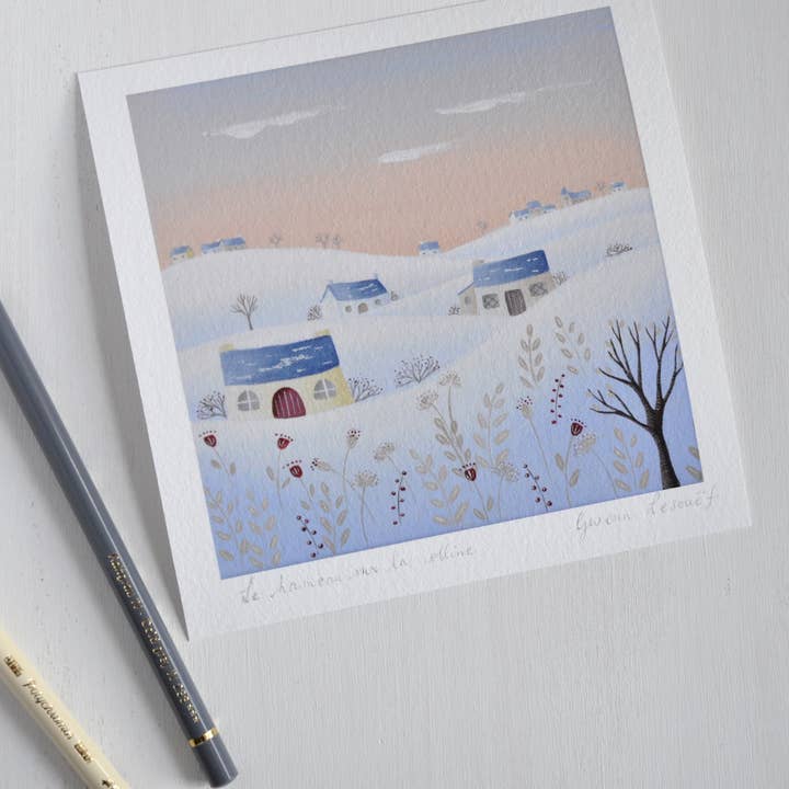 Le hameau sur la colline- tirage d'art pour la vente par Gwenngwenn