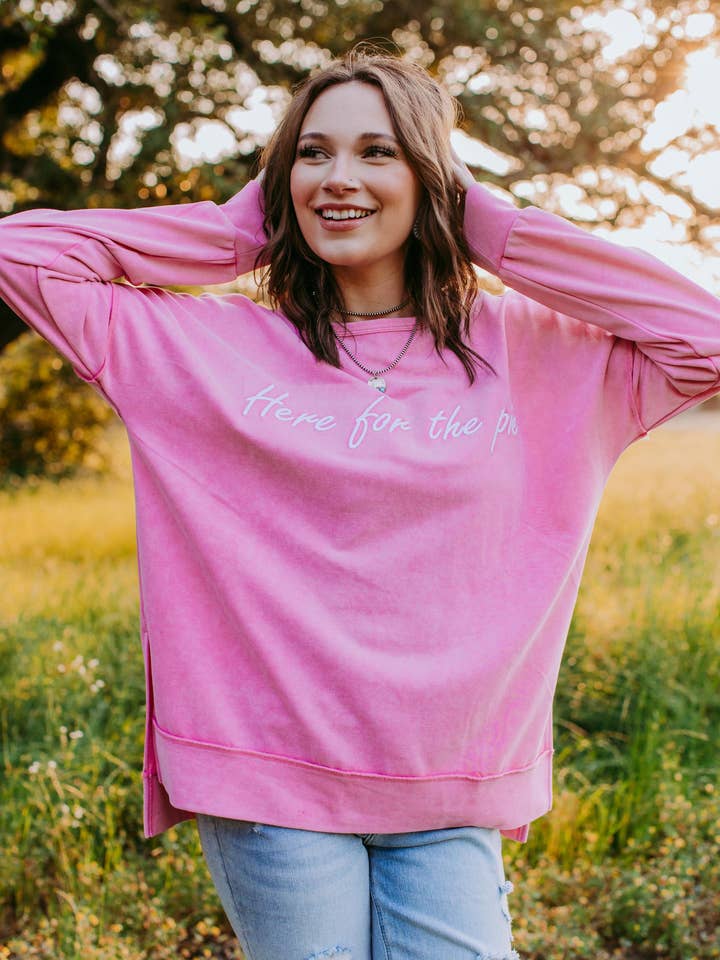 MK436 Acid washed Raised Embroidery Sweatshirt - Pink for wholesale by Merigold Kiss