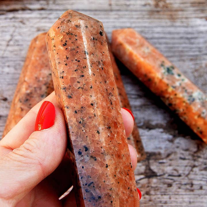 Kaia & Crystals - Wholesale Spiritual Stone/Crystal - Orange Calcite Prism Point (95mm)