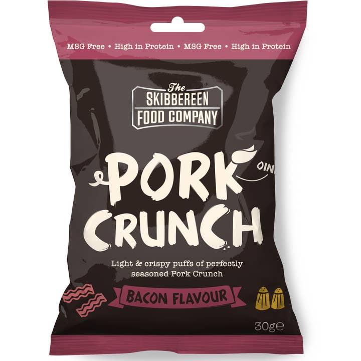 Pork Crunch - Hojaldres de cerdo sazonados con sabor a tocino (20 x 30 g) para venta al por mayor de The Skibbereen Food Company