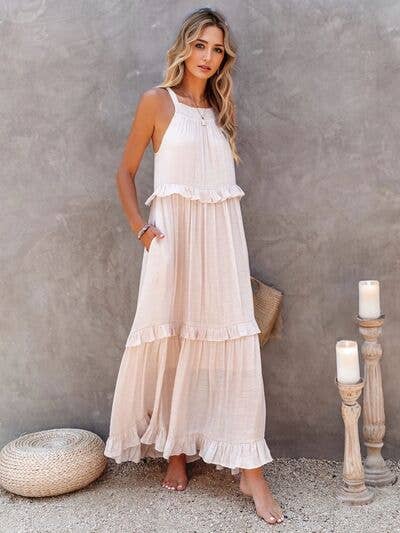 ClassiQ - Wholesale Dress - Women's - Ruffled Sleeveless Tiered Maxi Dress with Pockets28