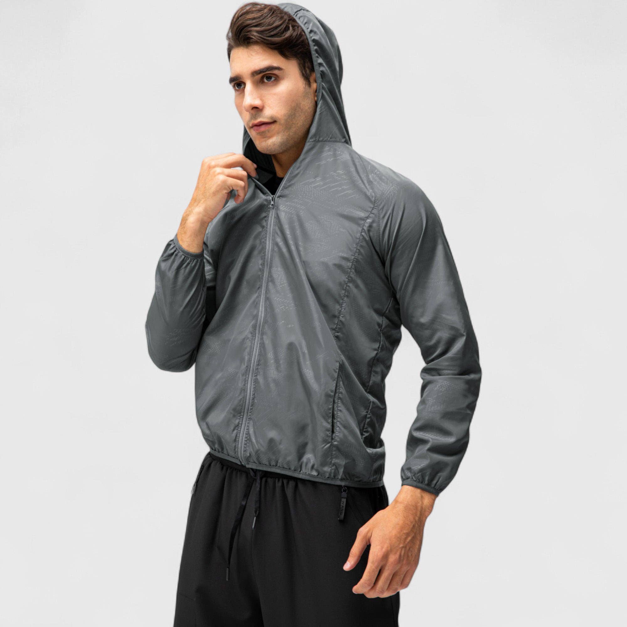 Active by Anna-Kaci - Wholesale Windbreaker - Men's - Men's Full Zip Hooded Windbreaker Jacket with Side Pockets a25