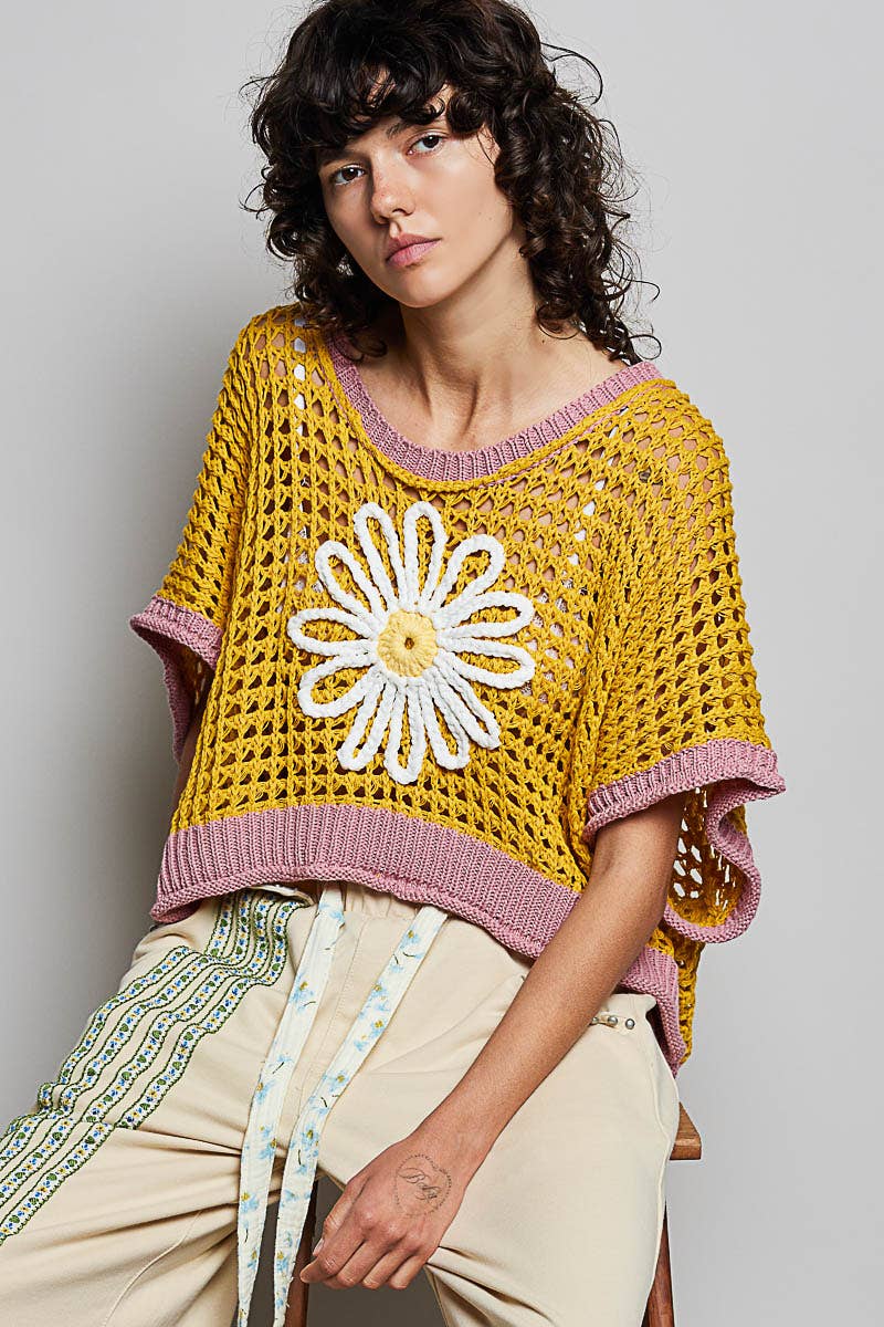 Pol Clothing - Wholesale Knit Top - Women's - Round Neck Sleeveless Floral Thin Sweater Top SALE5