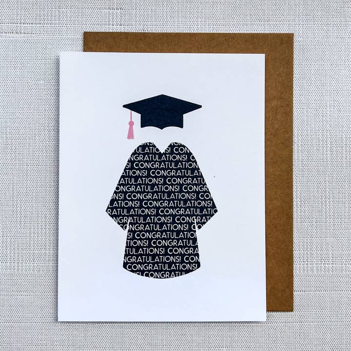 Congratulations Graduation Cap & Gown Card for wholesale by Allegra Paper Co.
