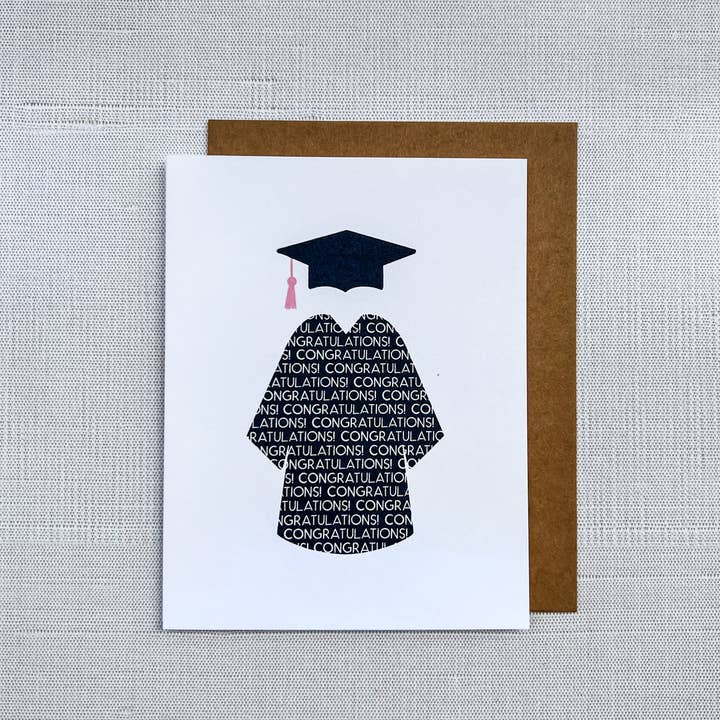 Congratulations Graduation Cap & Gown Card for wholesale by Allegra Paper Co.