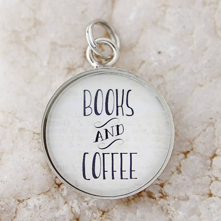Book and Coffee Round Charm for wholesale by Jennifer Dahl Designs LLC