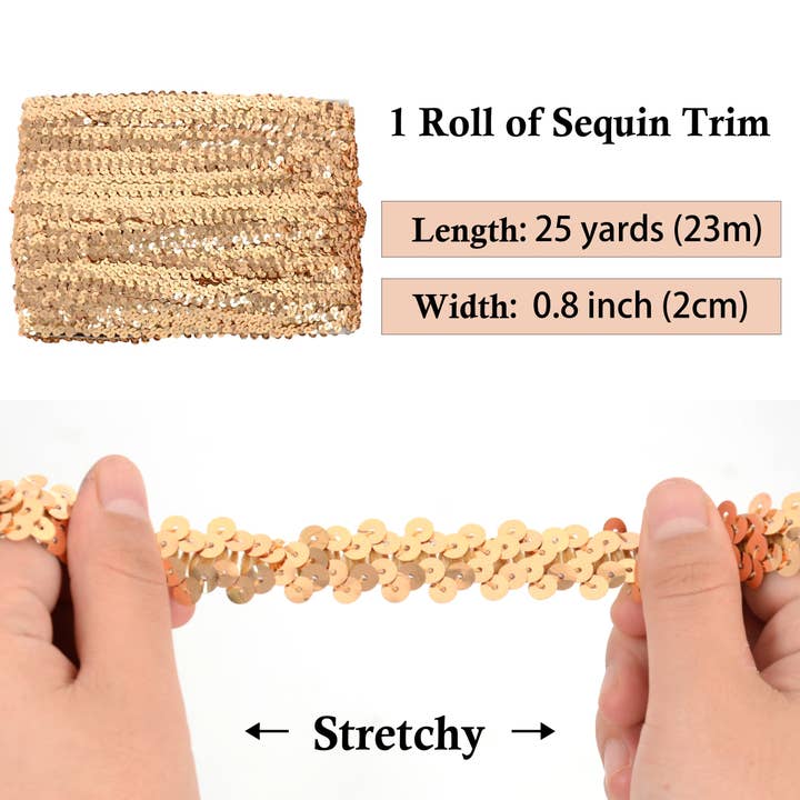 AK Brand - Wholesale Ribbon – Gift wrapping - Elastic Sequin Trim 0.8 Inch Glitter Paillette Ribbon25