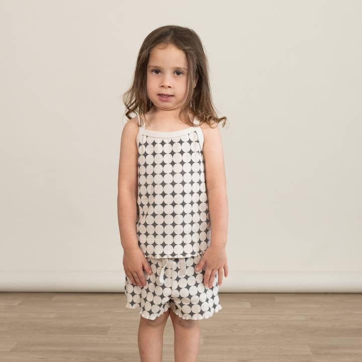 Set de top y pantalón corto con espaguetis orgánicos - Mod Dots para venta al por mayor de Makemake Organics