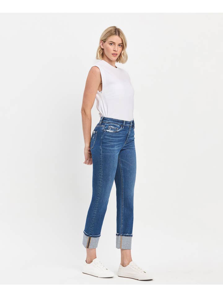 IMBUE HIGH RISE CUFFED SLIM STRAIGHT JEANS T6590 for wholesale on Faire