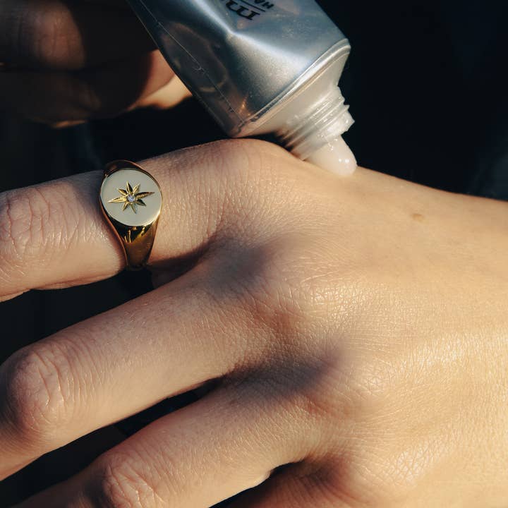 Nordic Muse - Wholesale Signet Ring - Gold Large Stone Embossed Signet Ring, Waterproof6