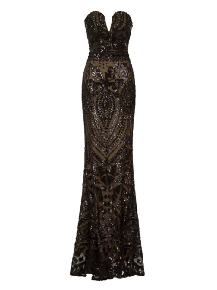 Nazz Collection Clothing Ltd - Wholesale Gown - Women's - Kenza Black Luxe Sweetheart Plunge Sequin Embellished Fishta